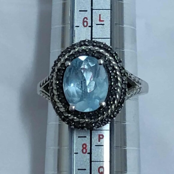 3.10ct Blue Topaz w/ .01ctw Round Black Diamond Accent Rhodium over Silver ring - Picture 13 of 13